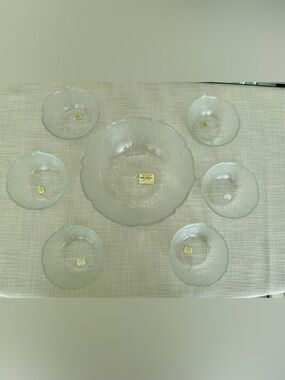 VTG Arcoroc France Aspen Leaf Salad Bowl Set 7 Piece -Tempered Glass. NWT!! RARE